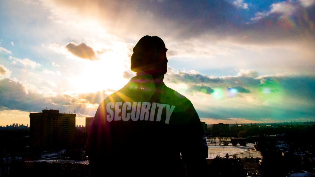 Security guard at their post in the early morning