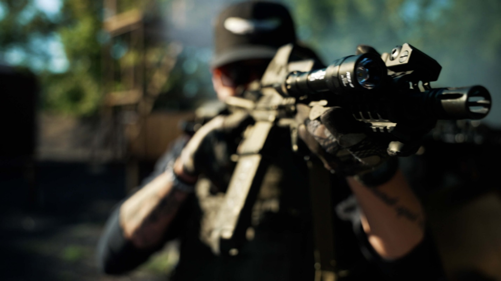 A security guard aiming at a criminal with a sniper
