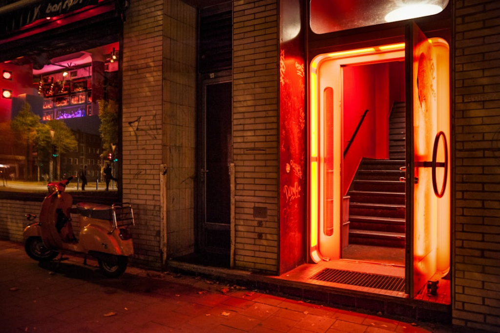 An image of a scooter near an open door