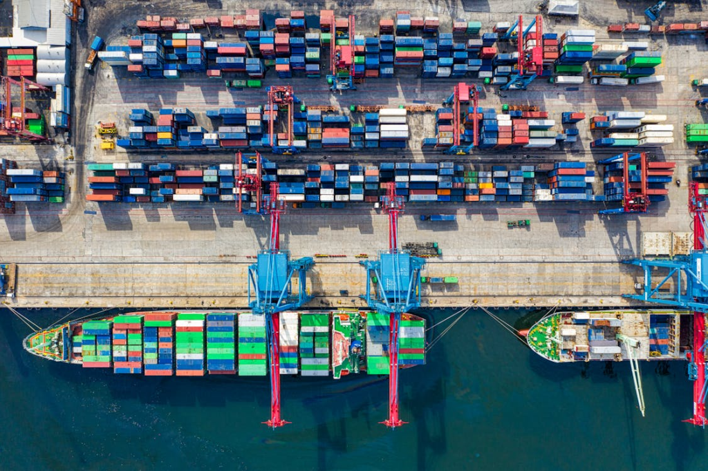 freight containers stacked at a port