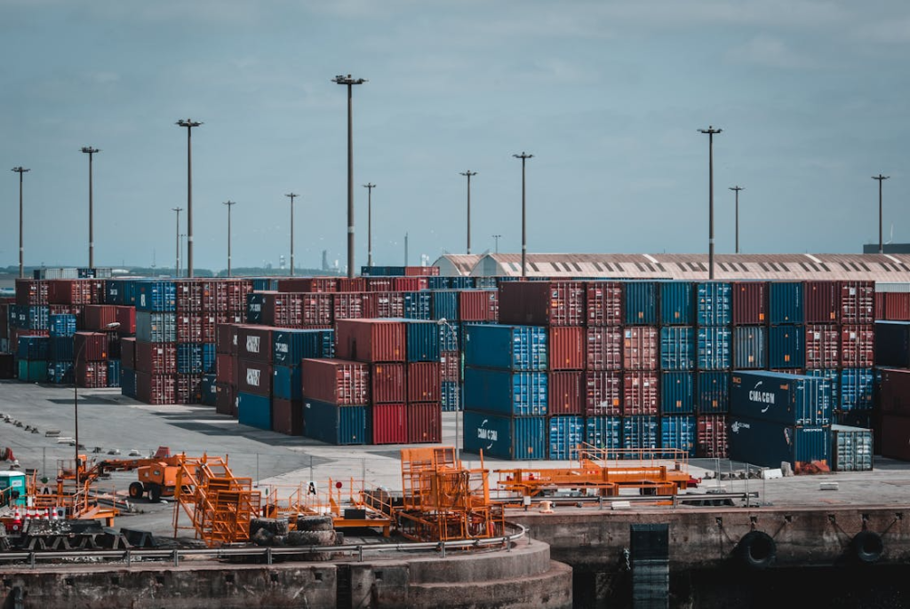 Containers stacked at a port