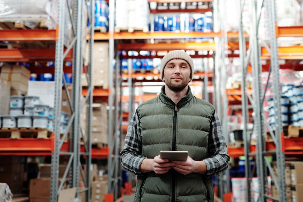 A worker in a warehouse