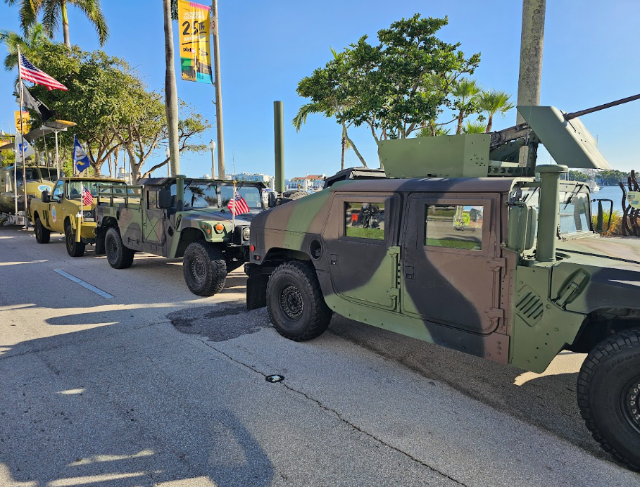 This image shows jeeps aligned together.