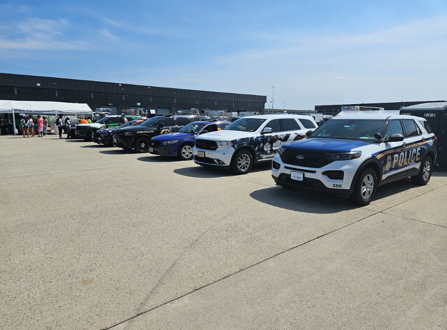 This photo shows multiple security vehicles