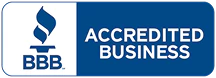 A blue and white logo for a business.