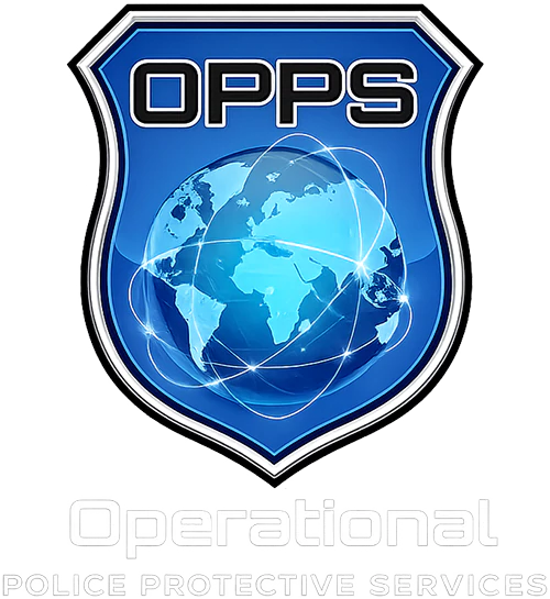 Logo for Operational Police Protective Services showing OPPS on a blue shield badge with a globe inside.