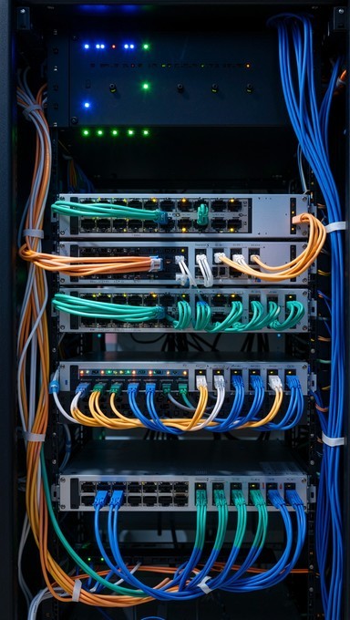 A computer tower with many wires in it.