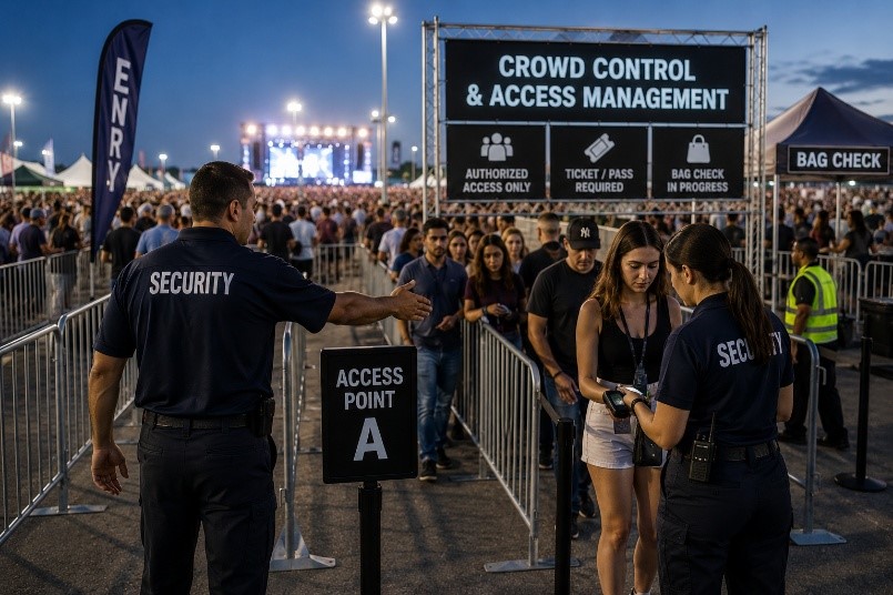 A crowd of people standing around a metal fence.