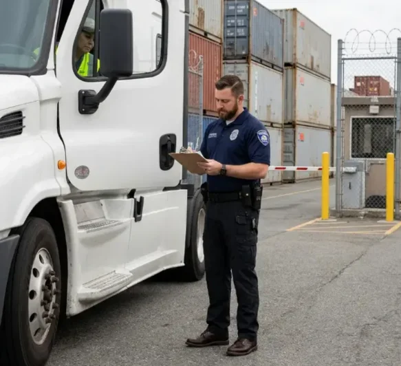 A man in uniform standing next to a truck.