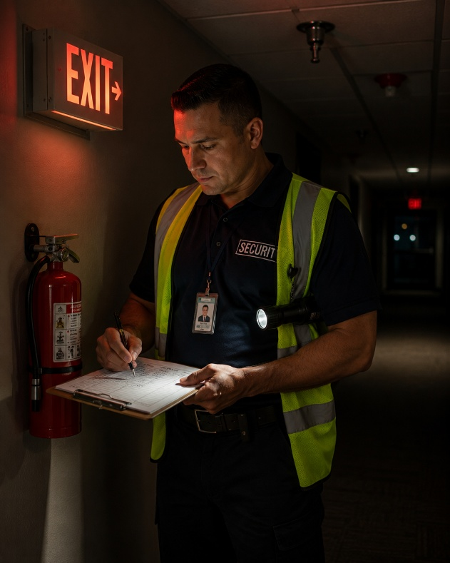 A man in a yellow vest writing on a clipboard.