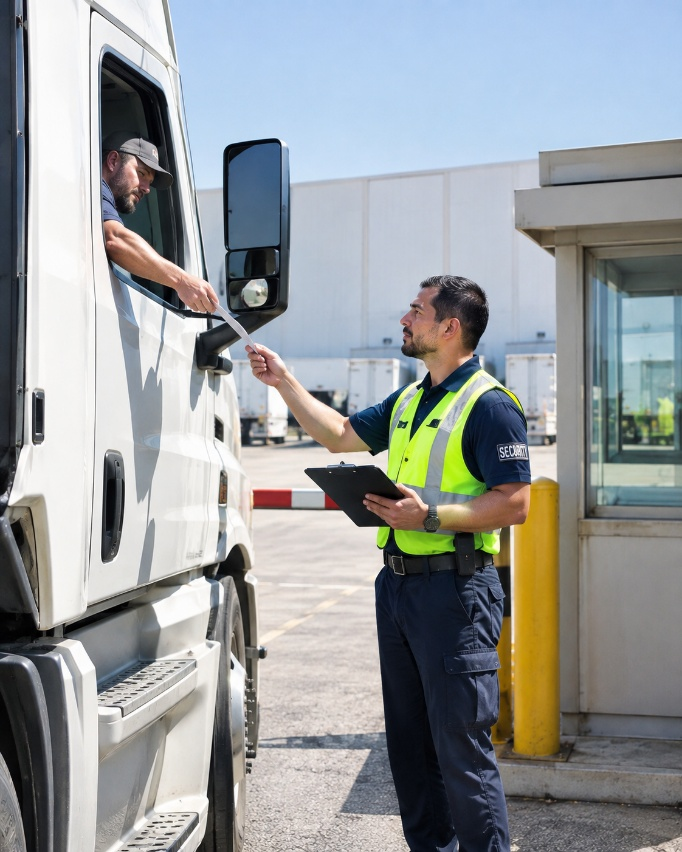 A man in a yellow vest standing next to a truck.