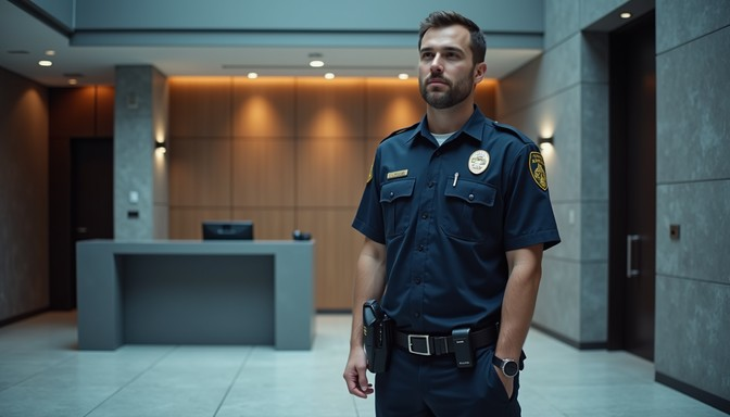 A man in a uniform standing in a room.